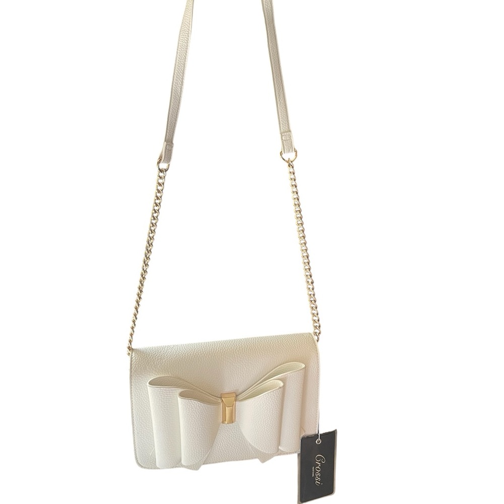 Crossi White Crossbody Bag with Bow Accent NWT